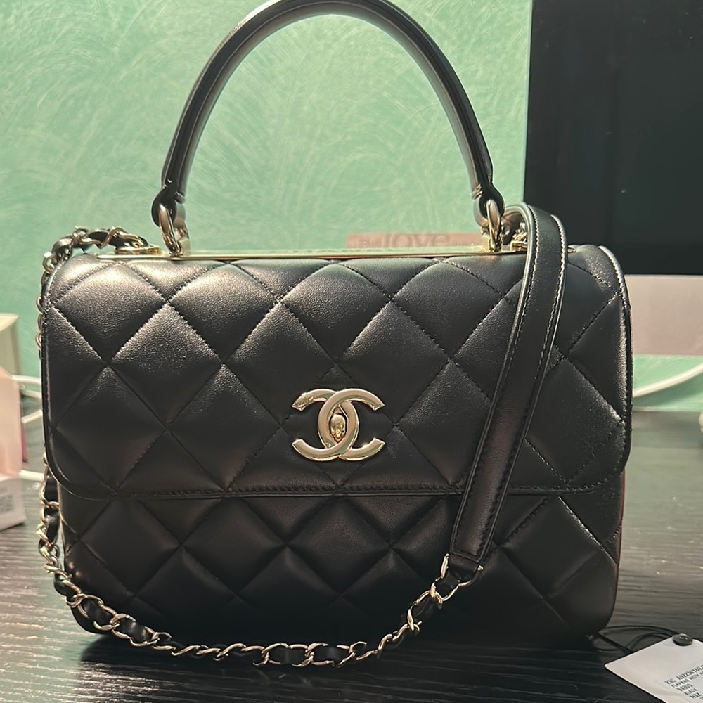 CHANEL Coco Handle Flap Bag Black Quilted Gold Hardware Top Handle Crossbody